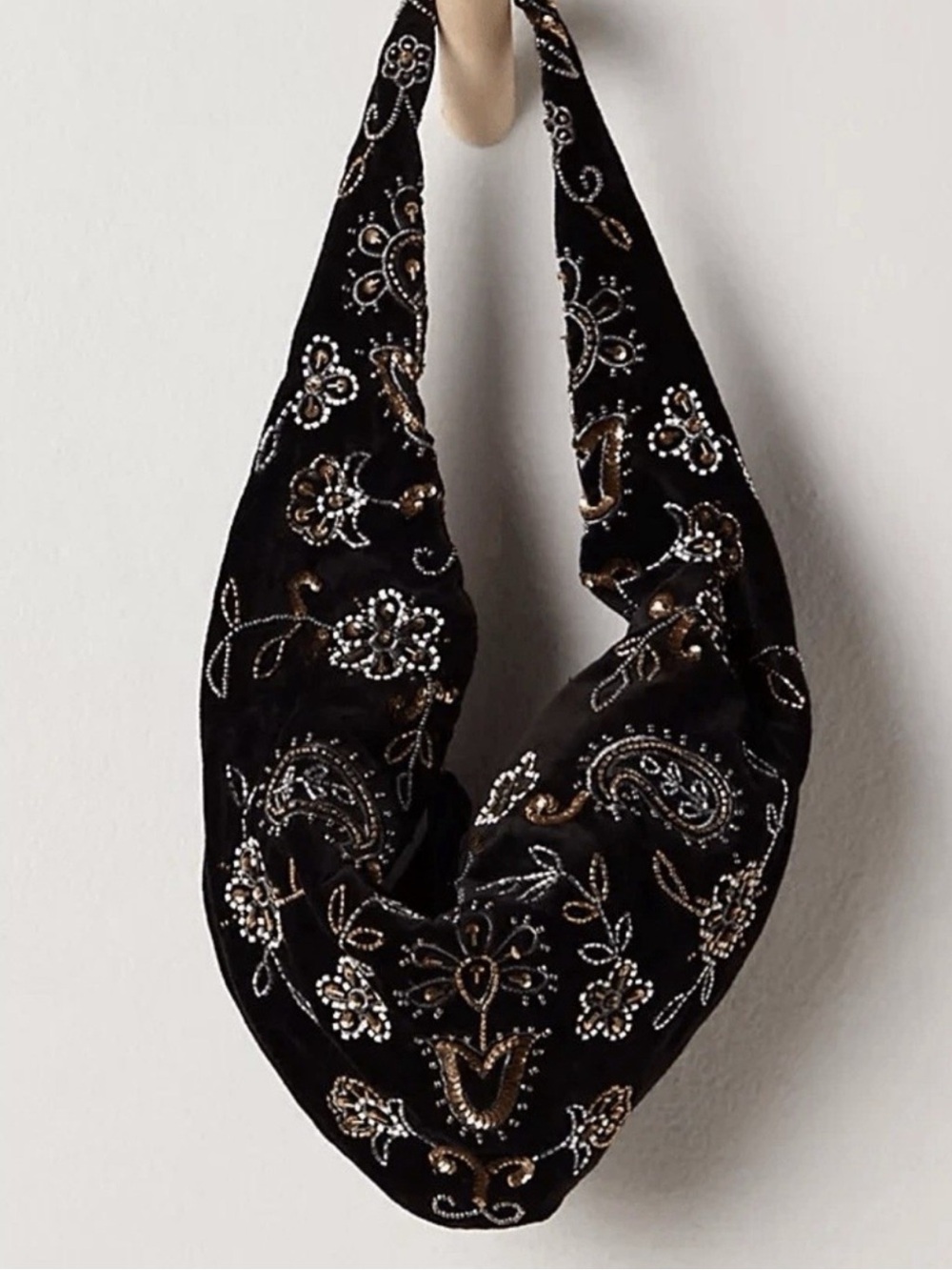 NWT Free People Nashville Nights Beaded Black Velvet Bag